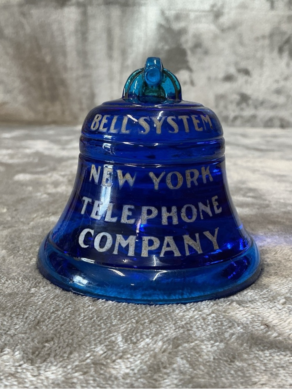 Vintage Bell System New York Telephone Co. Glass Paper Weight Blue